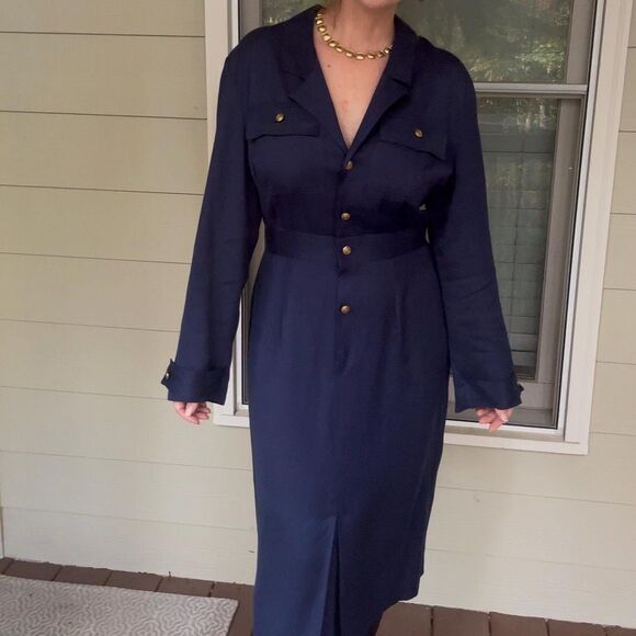 Vintage 1990s Navy Blue Military Inspired Utility Dress - Picture 6 of 16